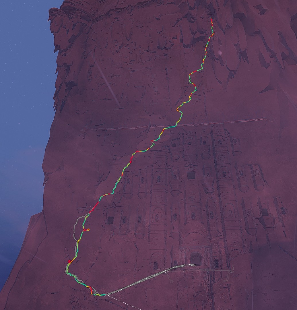 A climbing route in the game Cairn