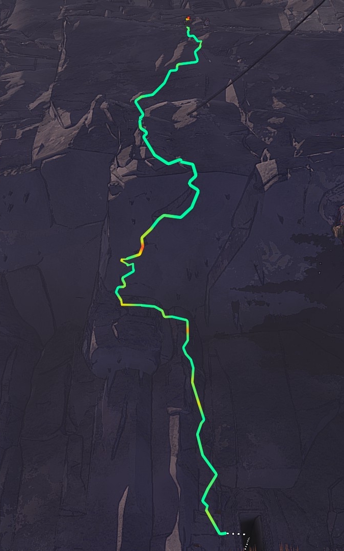 A screenshot of a route on an overhang